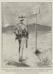 Proteggere le comunicazioni, il volontario del Principe Alfredo di Port Elizabeth che osserva i predoni boeri tra De Aar e Norval